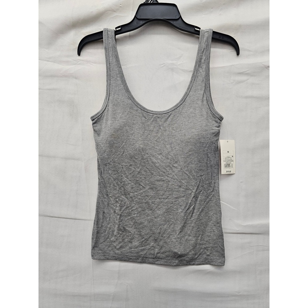 A New Day Womens Ribbed Shelf Bra Tank Top Gray Rayon Blend Casual Size Medium